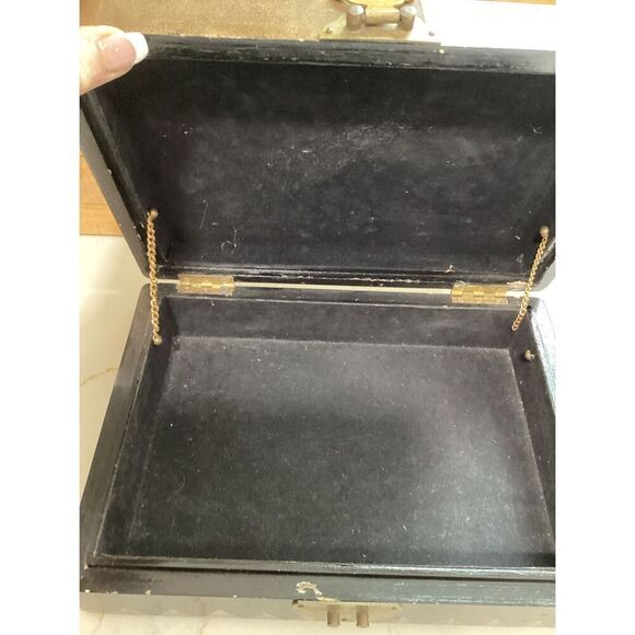 Vintage Art Nouveau Wood Lacquer Jewelry Box  AMAZING Graphics - Picture 6 of 11